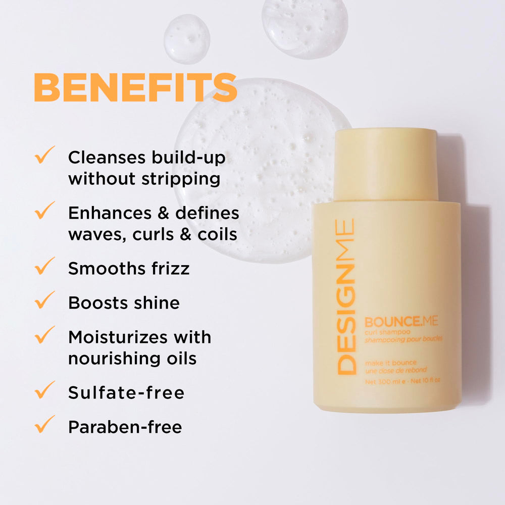 Design.Me Bounce.ME Champú: textura-visible, ofrece limpieza suave y control del frizz.