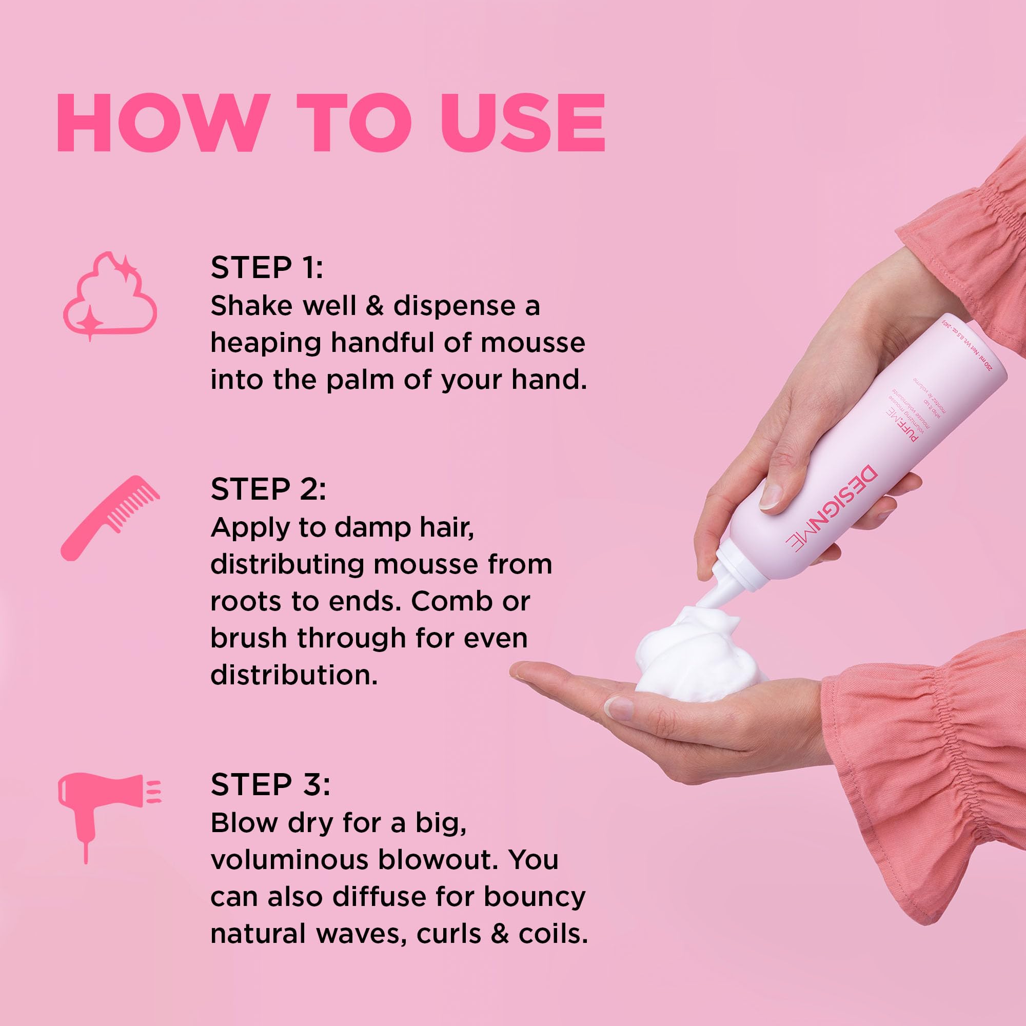 Design.Me PUFF.ME ofrece fijación flexible para rizos definidos y ondas duraderas