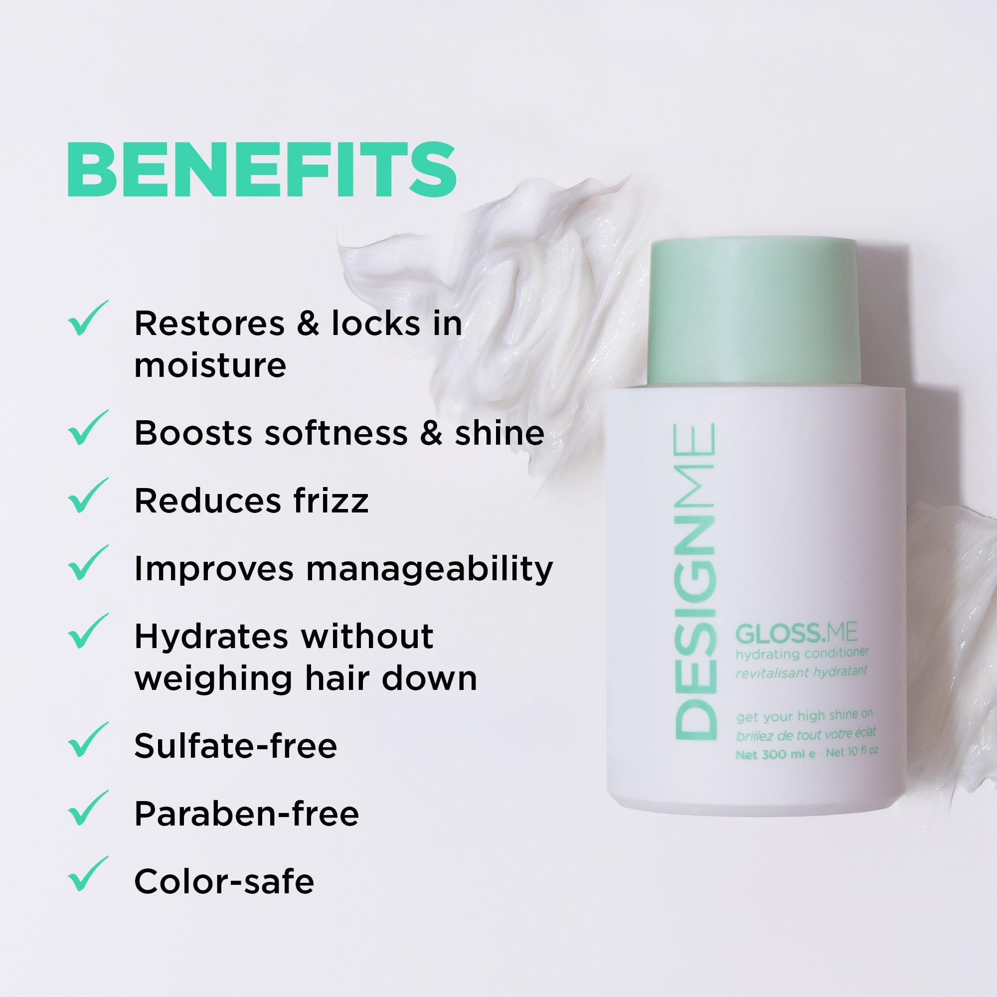 Design.Me GLOSS.ME: etiqueta muestra ingredientes de moringa que hidratan y protegen el color.