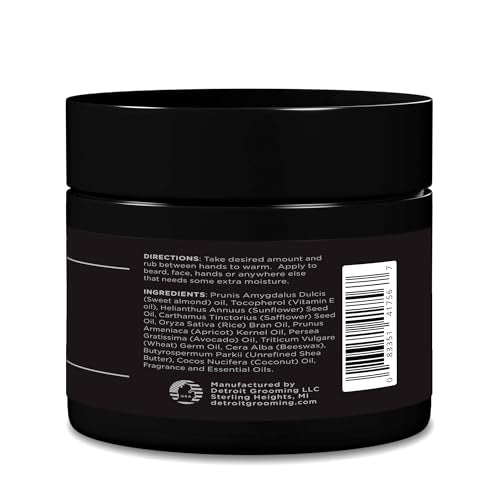 Detroit Grooming Co Mantequilla para barba – textura cremosa para hidratación duradera.