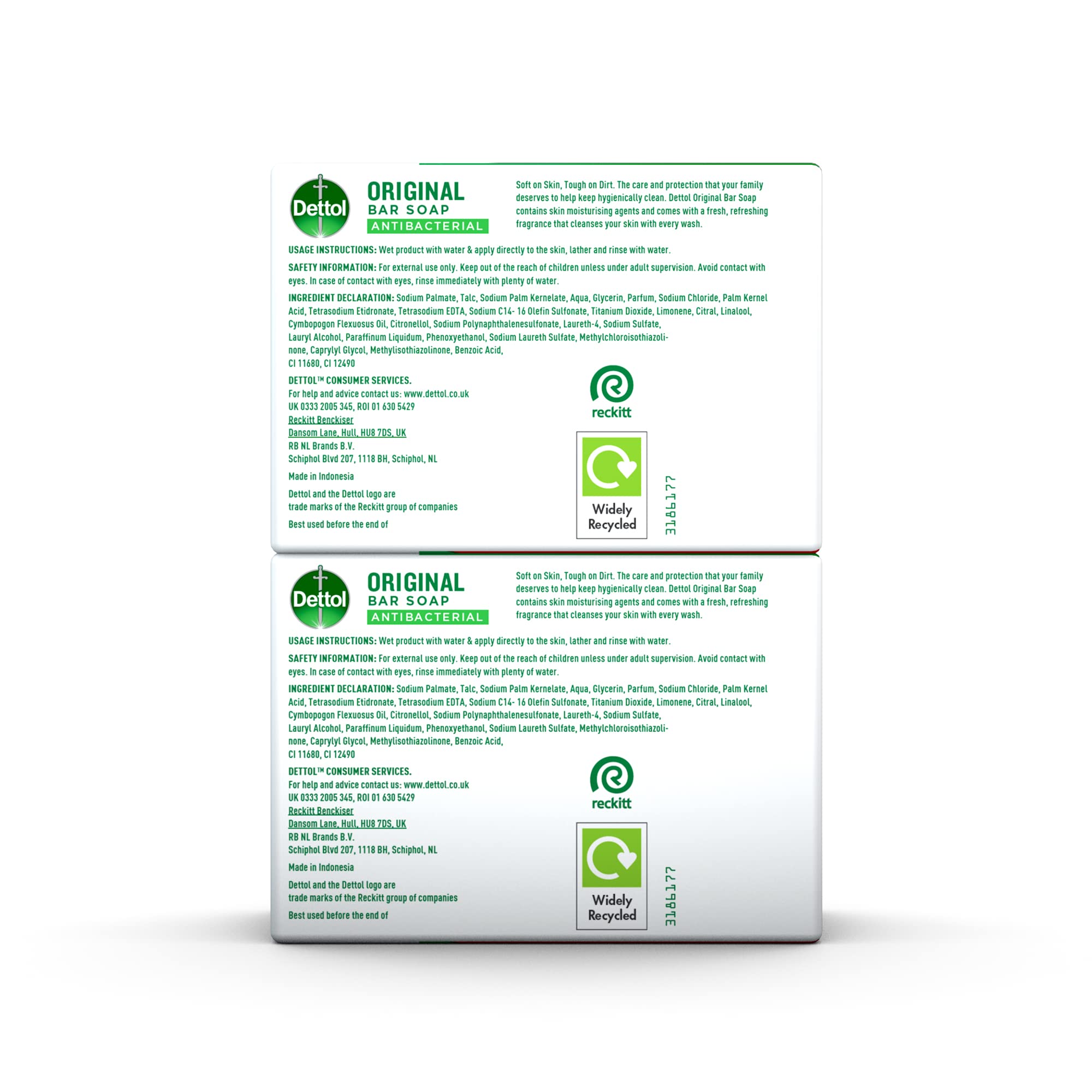 Dettol Jabon antibacterial original, uso diario para higiene personal.