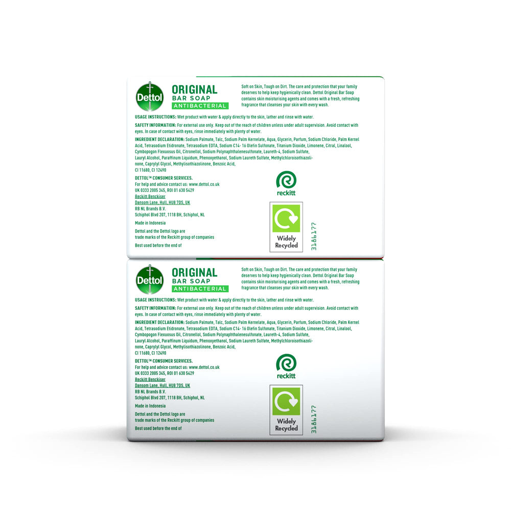 Dettol Jabon antibacterial original, uso diario para higiene personal.