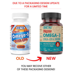 DEVA Omega-3 cápsulas veganas, fuente de DHA y EPA para dietas vegetarianas.