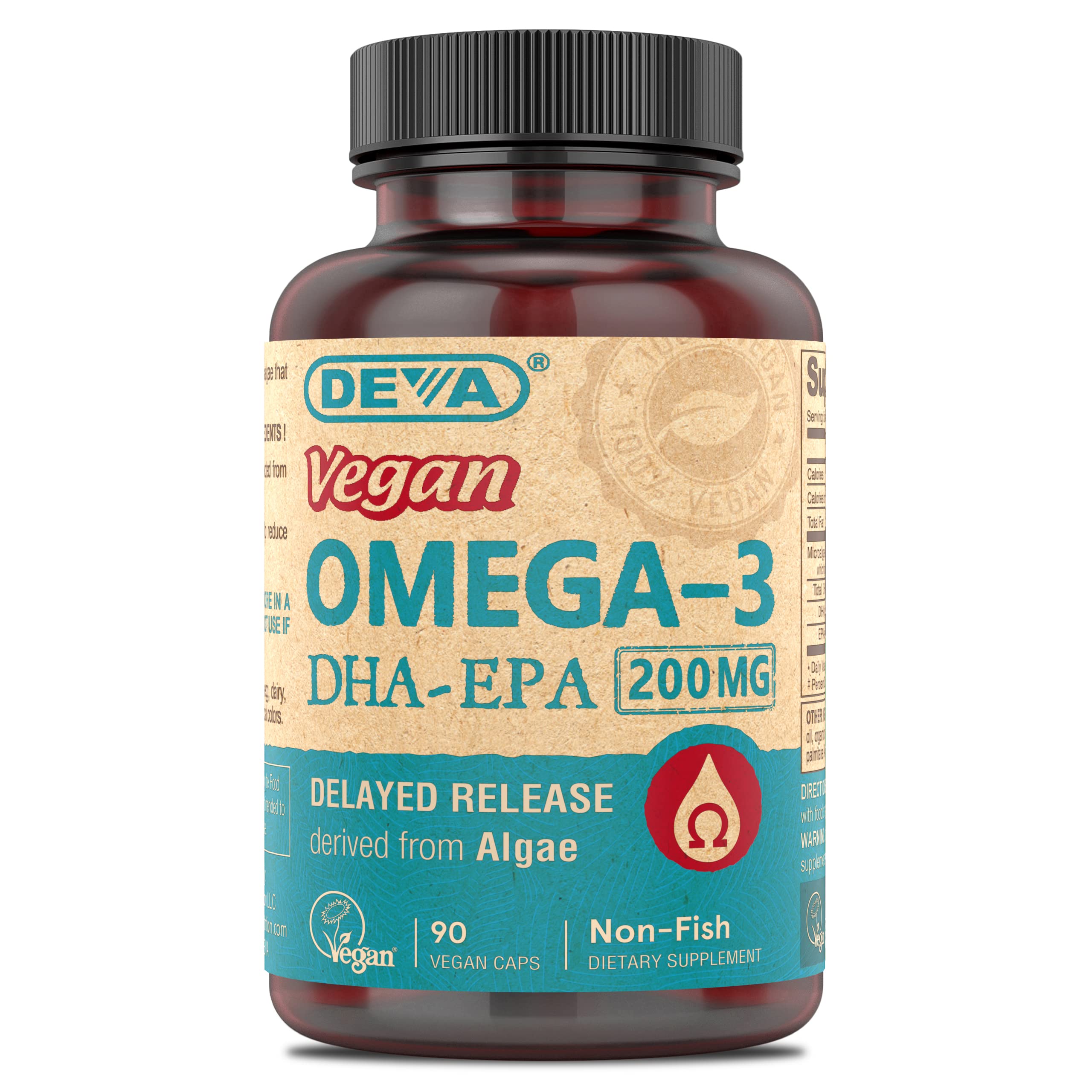 DEVA Omega-3 empaque del producto, práctico para almacenar y comenzar una rutina diaria.
