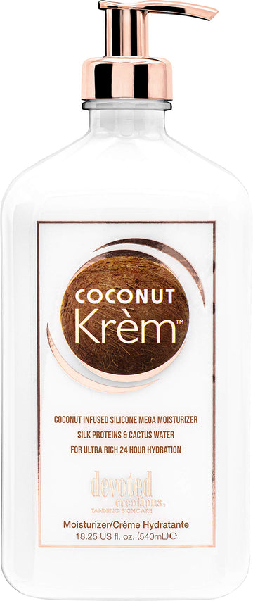 Devoted Creations Coconut Krém frasco hidrata y suaviza la piel con proteínas de seda.