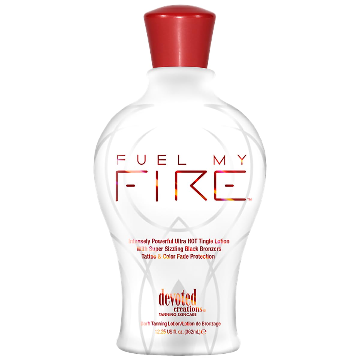 Devoted Creations Fuel My Fire back bottle highlights hydrating formula and fade protection.