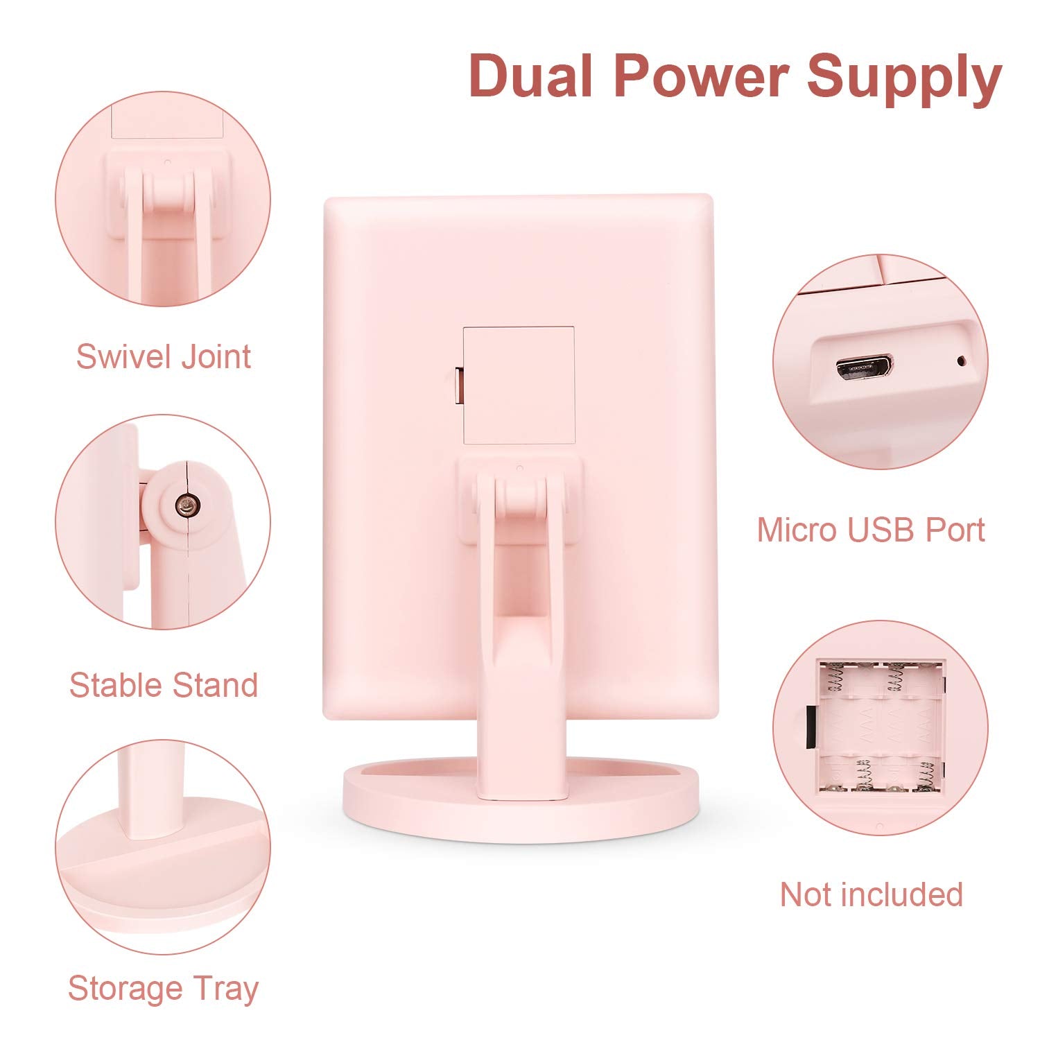 Miroir Deweisn alimentation double USB et piles.