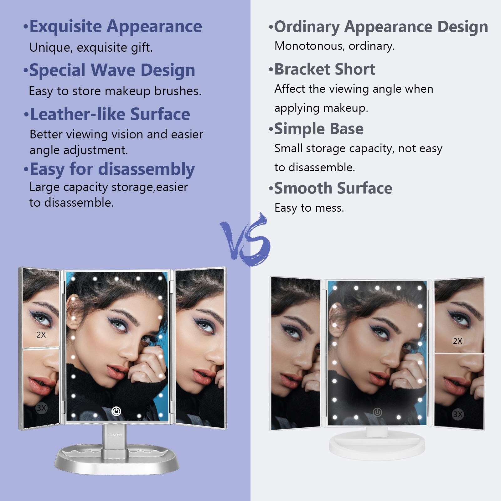 deweisn Espejo base con almacenamiento para accesorios de maquillaje