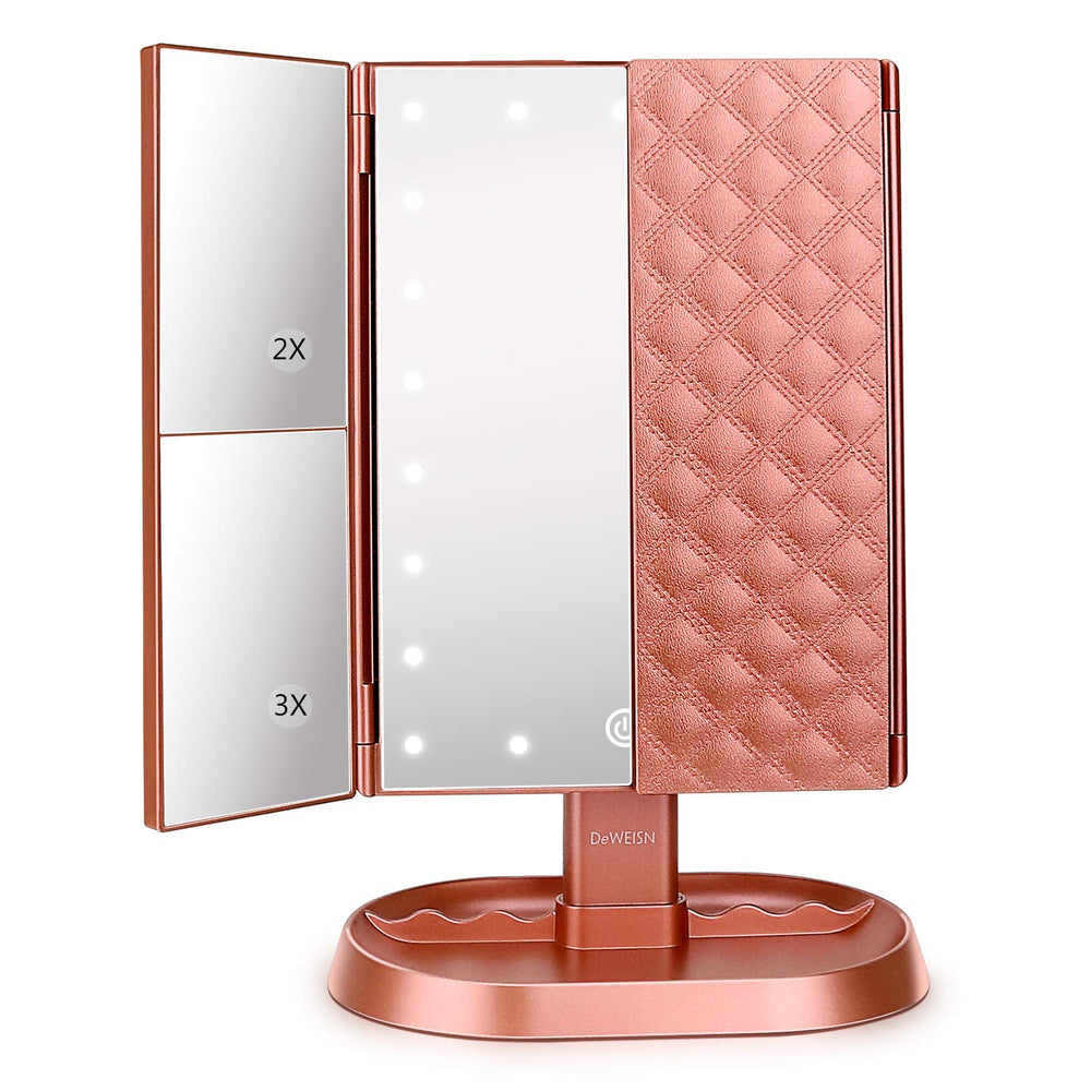 Espejo Deweisn Trifold con iluminación de 21 LED para un maquillaje preciso.