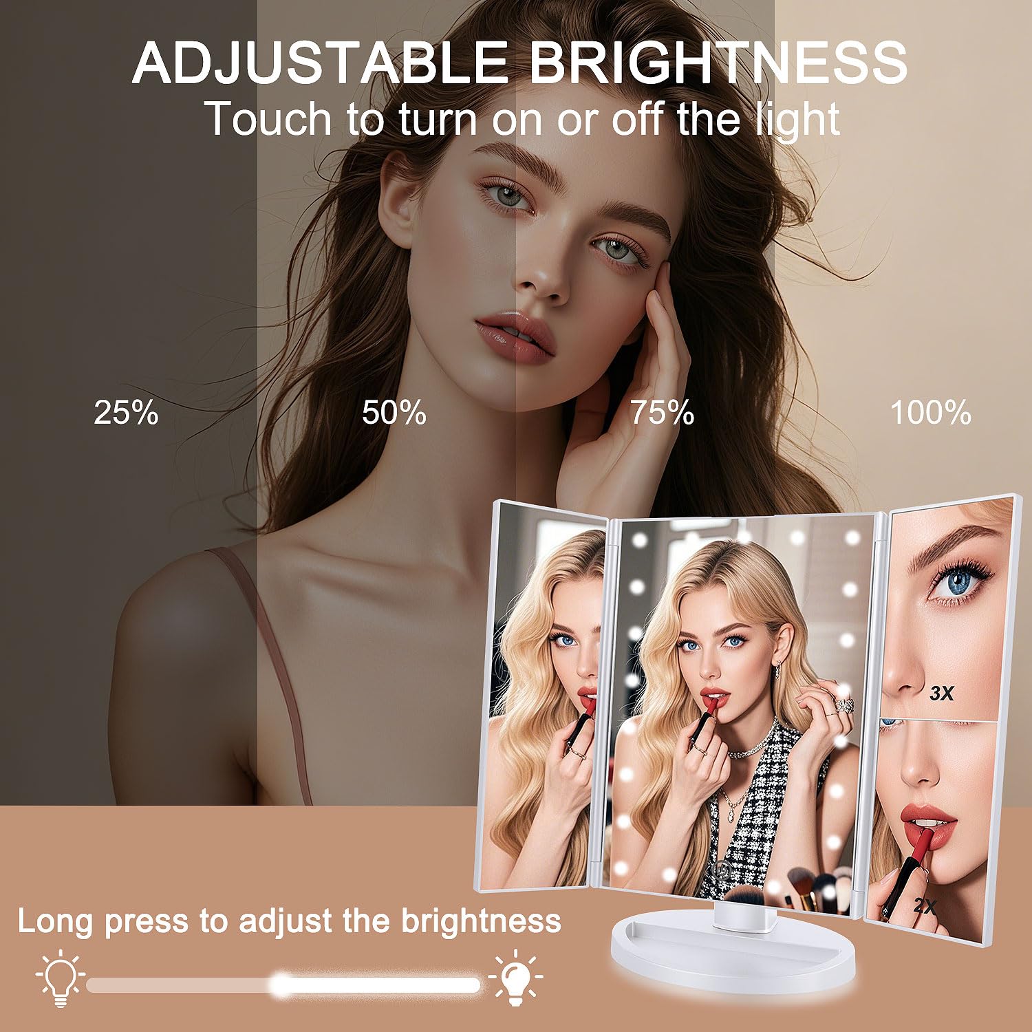 Miroir deweisn capteur tactile allumant les DEL facilement