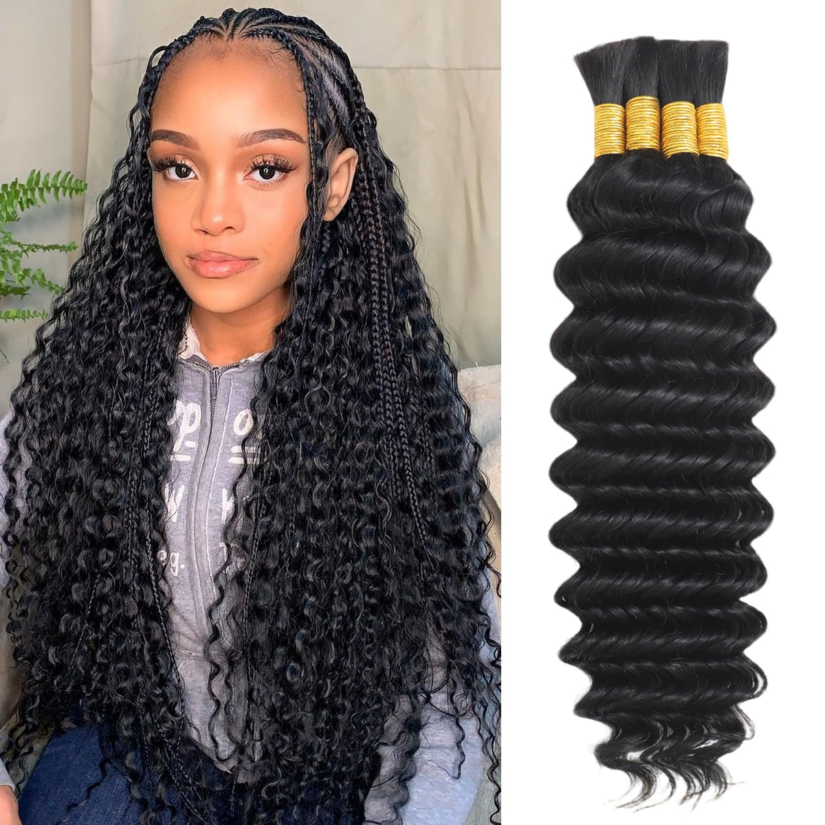 DFHIHCP cabello humano para trenzas bohemias, onda profunda y 20 pulgadas.