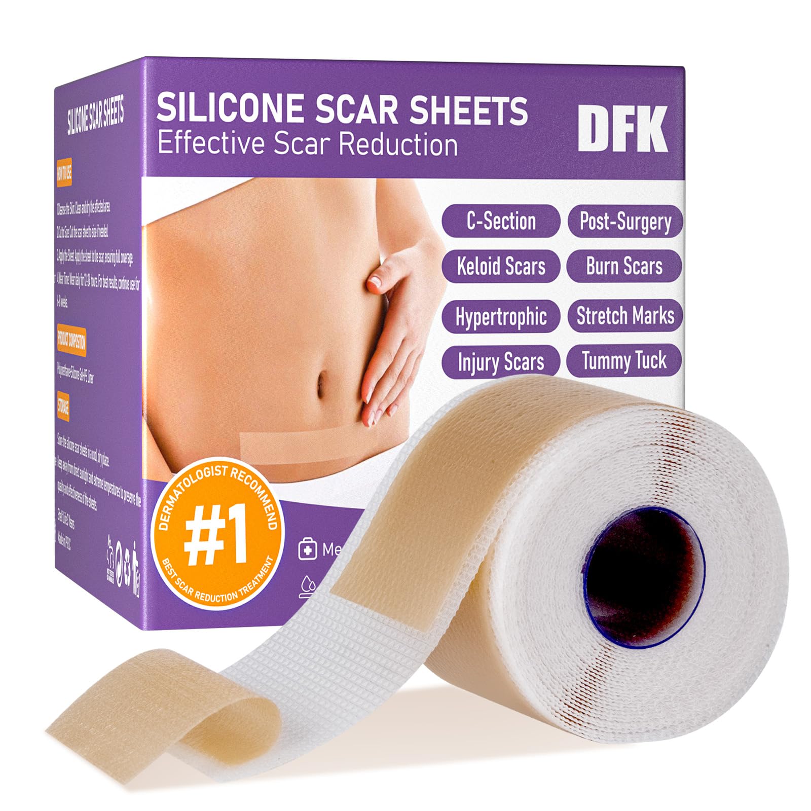 DFK tiras silicona cicatrices rollo 2 m para uso diario, cómodo