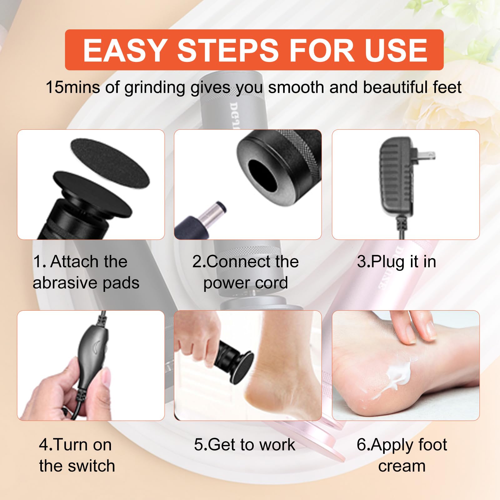 DGJUZE PowerPro pie suave tras tratamiento con este sander eléctrico