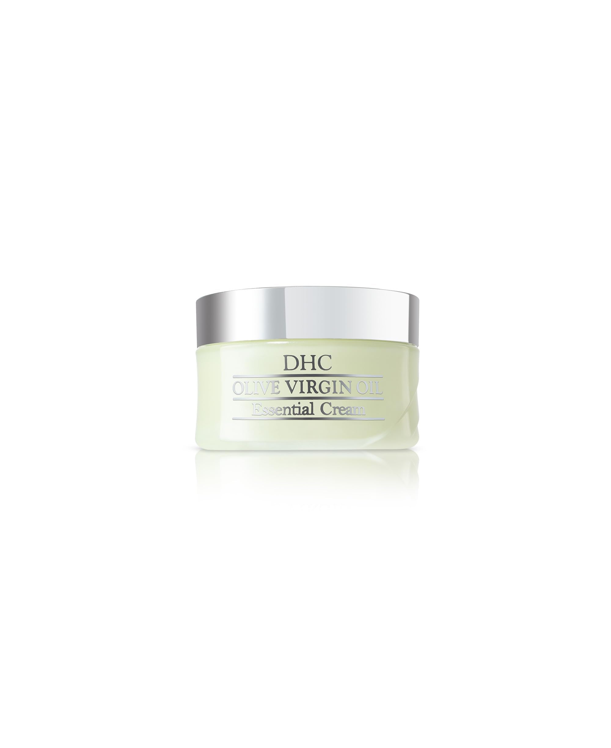 DHC crema con aceite de oliva virgen, envase elegante para uso diario.
