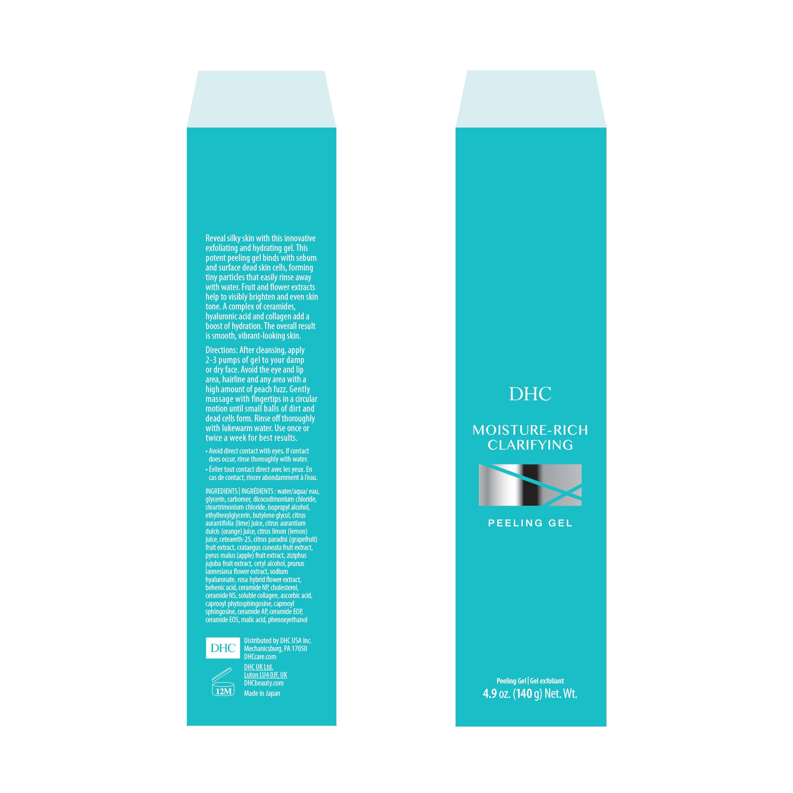 DHC gel exfoliante sin fragancia ni colorantes para una experiencia limpia.