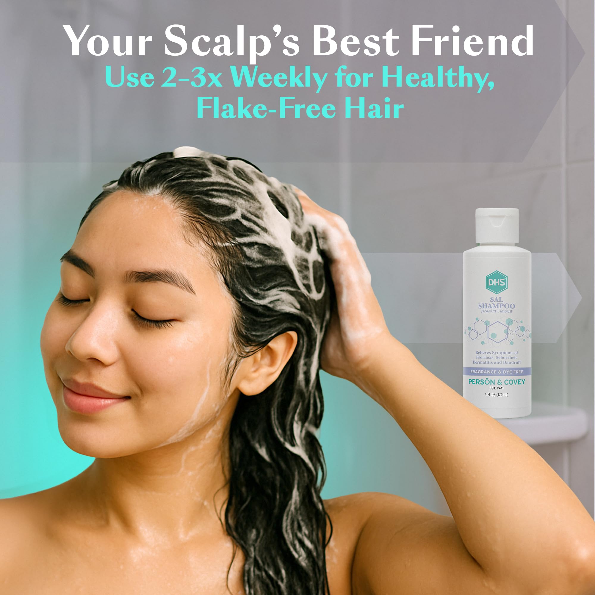 DHS SAL Shampoo closeup emphasizes salicylic acid potency.