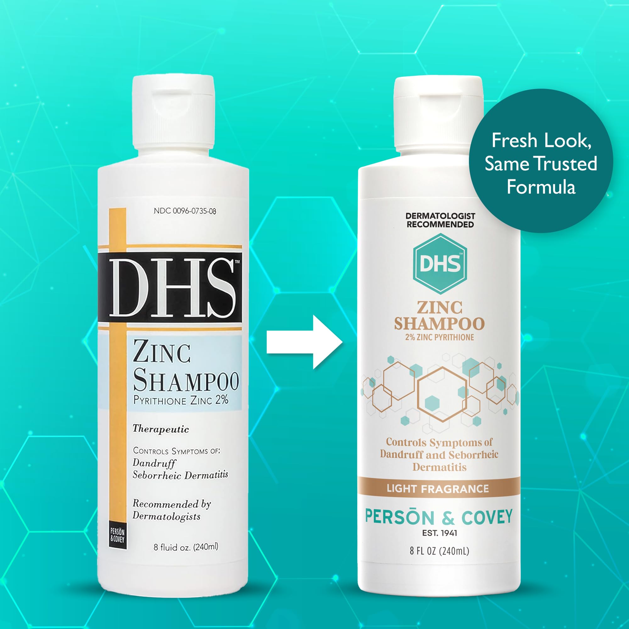 DHS Zinc Shampoo label close-up highlighting zinc pyrithione formula.