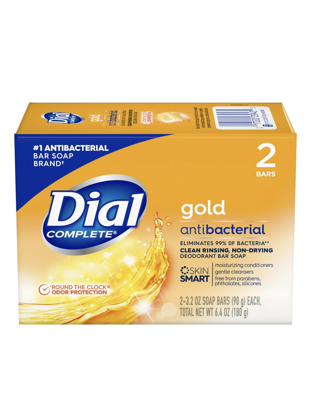 Dial Gold jabón antibacteriano en barra para uso diario y limpieza confiable.