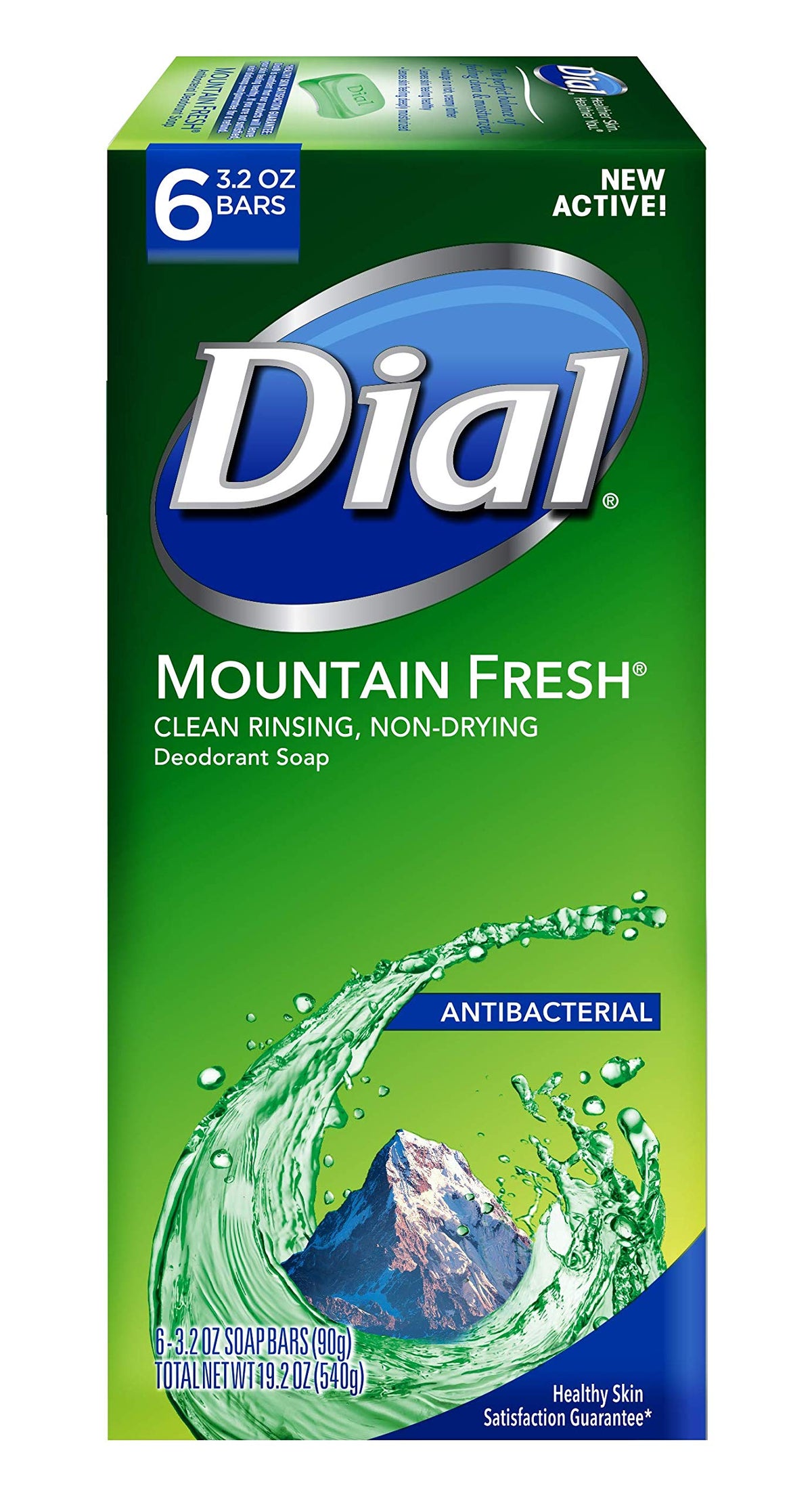 Dial Jabón antibacterial en barra con fragancia de montaña para limpieza diaria.