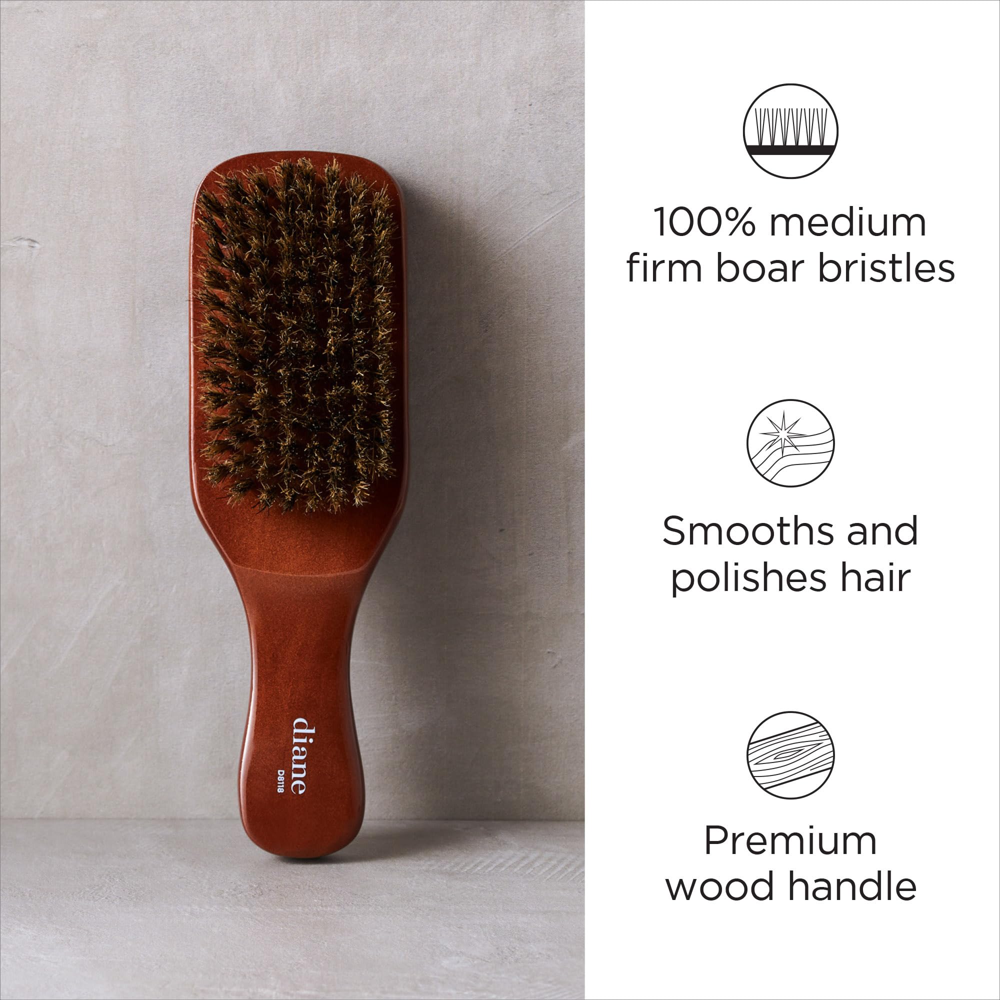 Diane Premium Club Wave, cerdas de jabalí medias, suavizan y distribuyen aceites naturales.