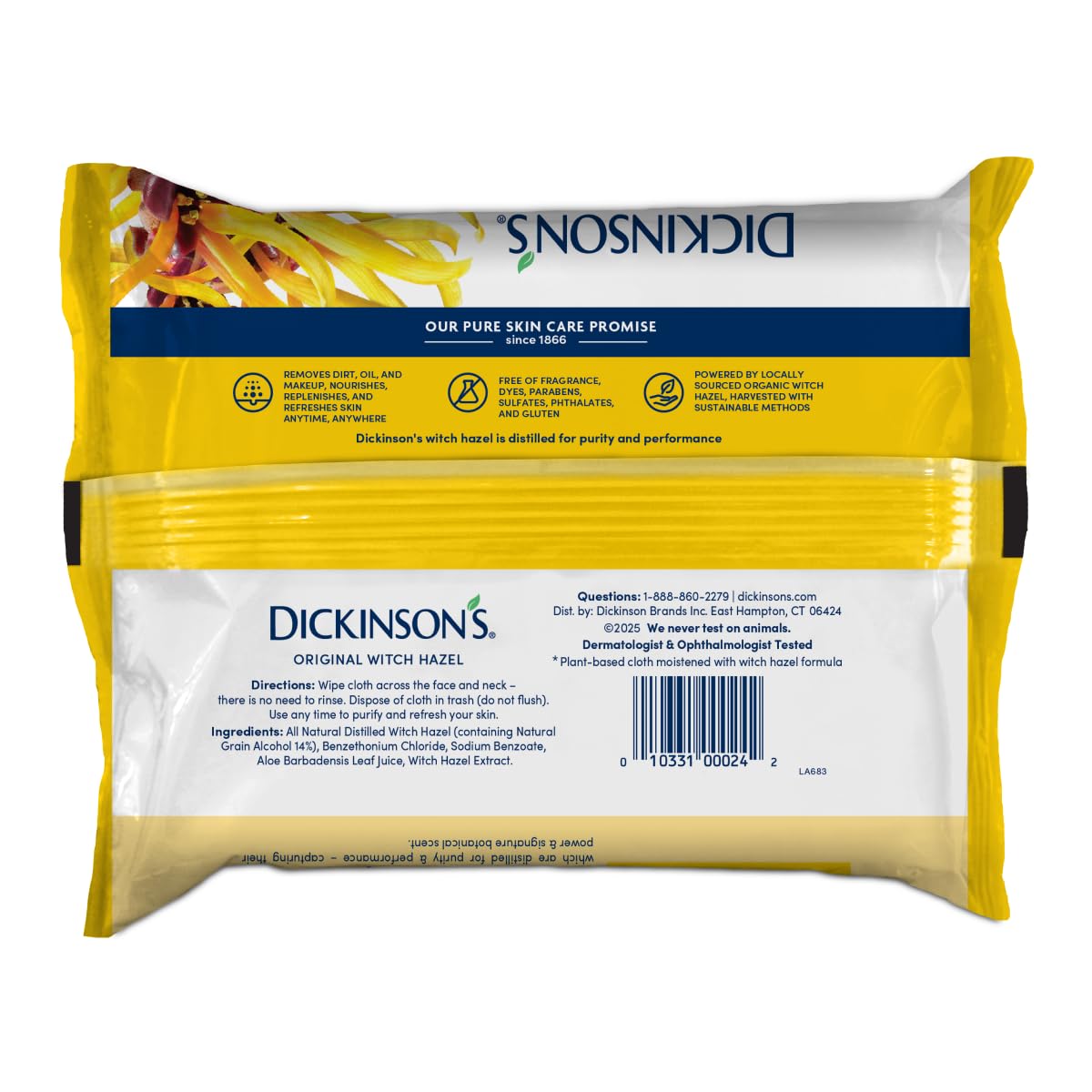 Dickinson's hamamelis aloe refrescan durante el día sin enjuague