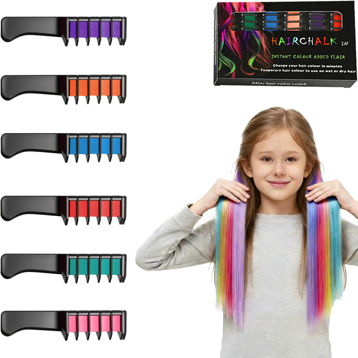 DICSINM peines tiza para el cabello con colores festivos para un look divertido.