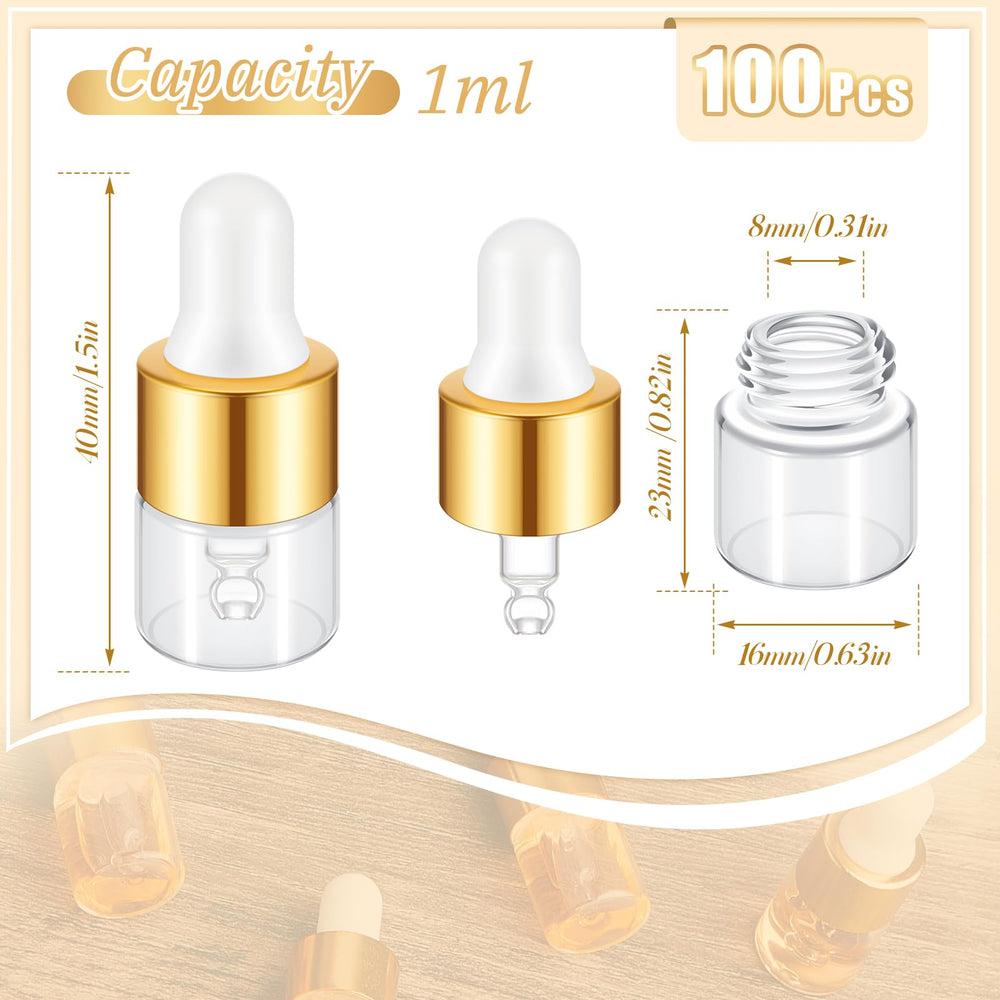 Didaey vidrio gotero mini 1ml en oro, protección para líquidos delicados