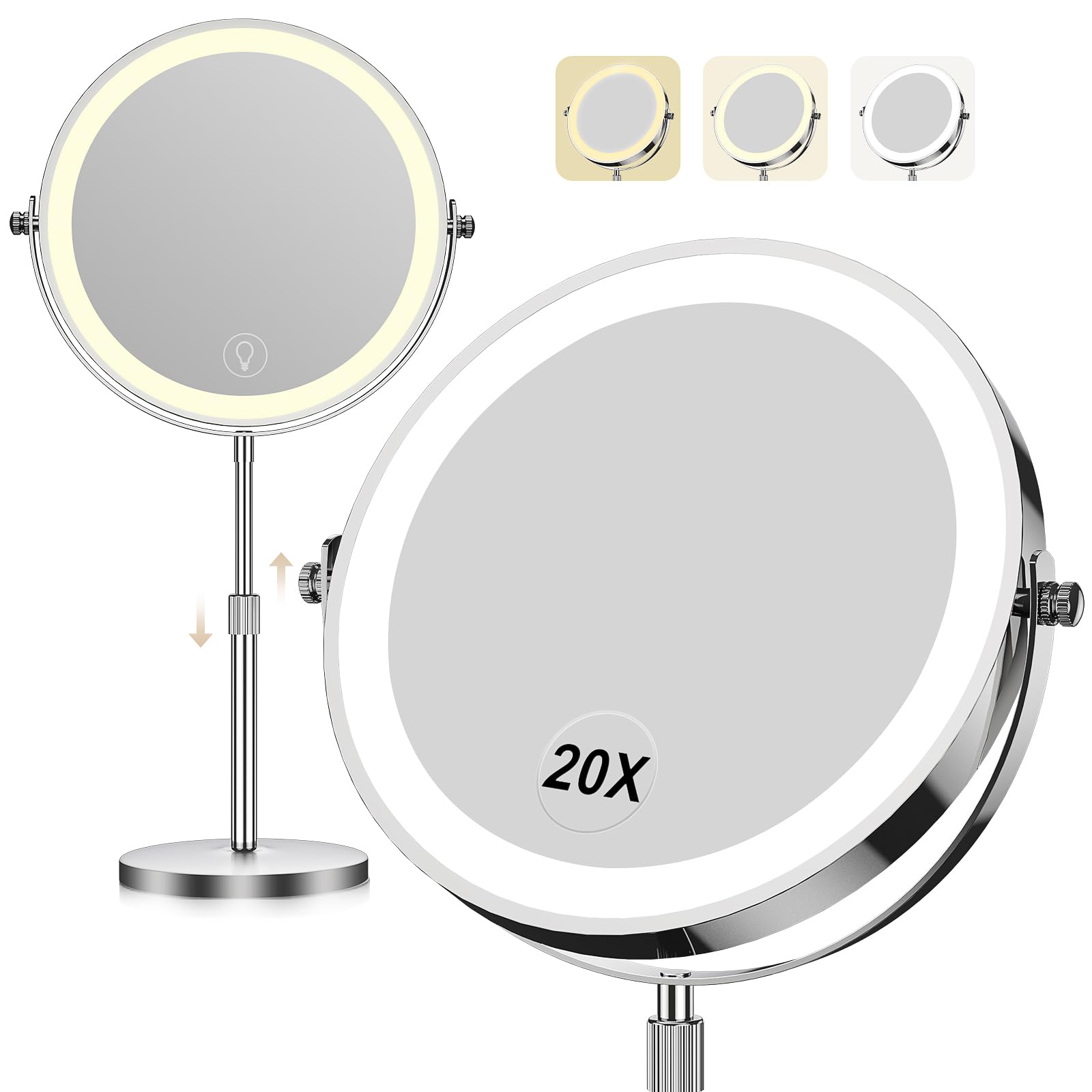 Espejo Dienmern con 1x/20x para maquillaje detallado.
