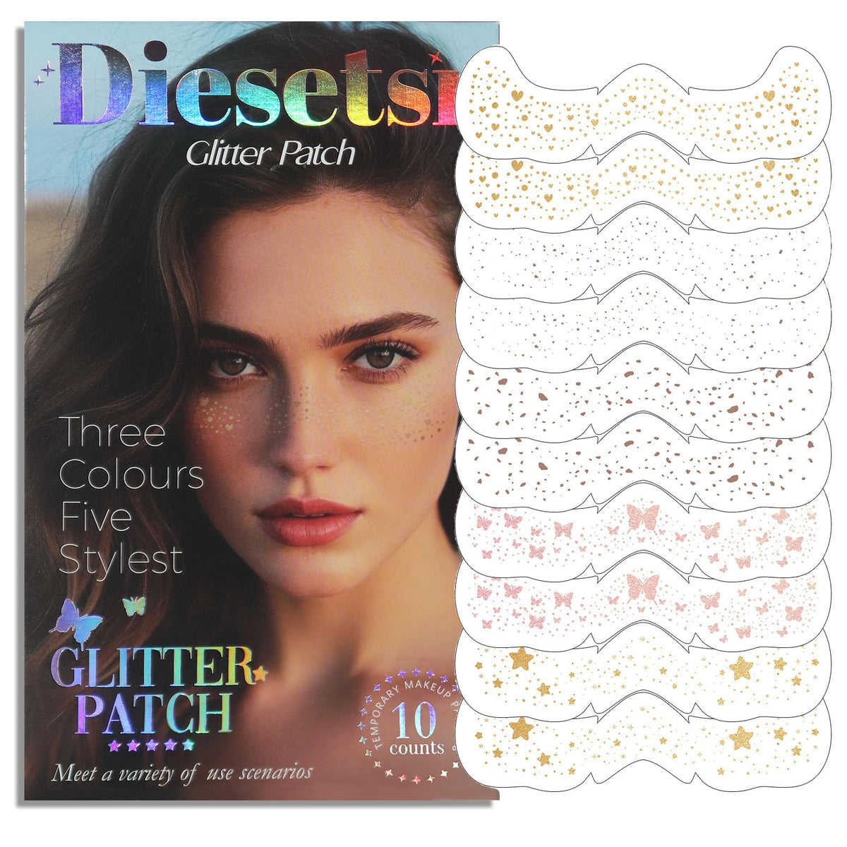 Diesetsr tatuaje de pecas brillantes para el rostro, ideal para fiestas y festivales