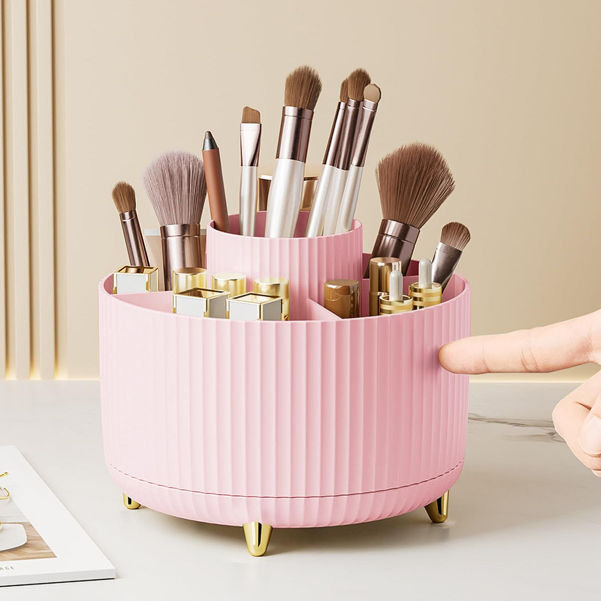 Diesisa organizador giratorio para brochas de maquillaje, acceso rápido desde cualquier ángulo.