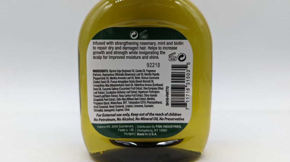 Difeel aceite cabello romero-menta con ingredientes naturales para cuidado diario.