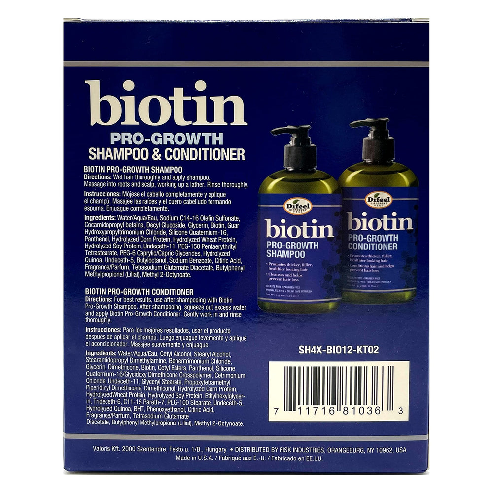 Difeel acondicionador Biotina Pro-Crecimiento en botella, suaviza y fortalece el cabello.
