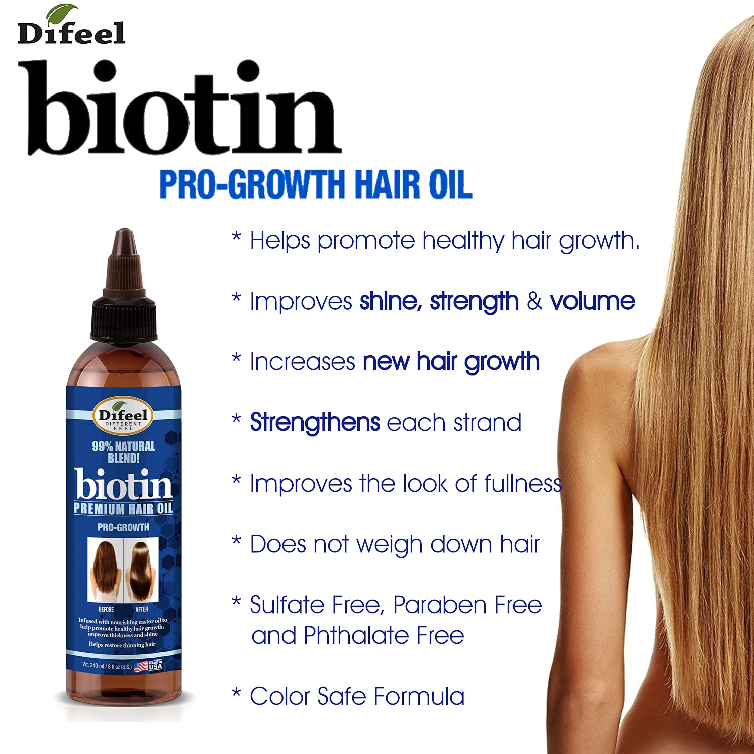 Difeel Biotina Pro Crecimiento apto para todo tipo de cabello