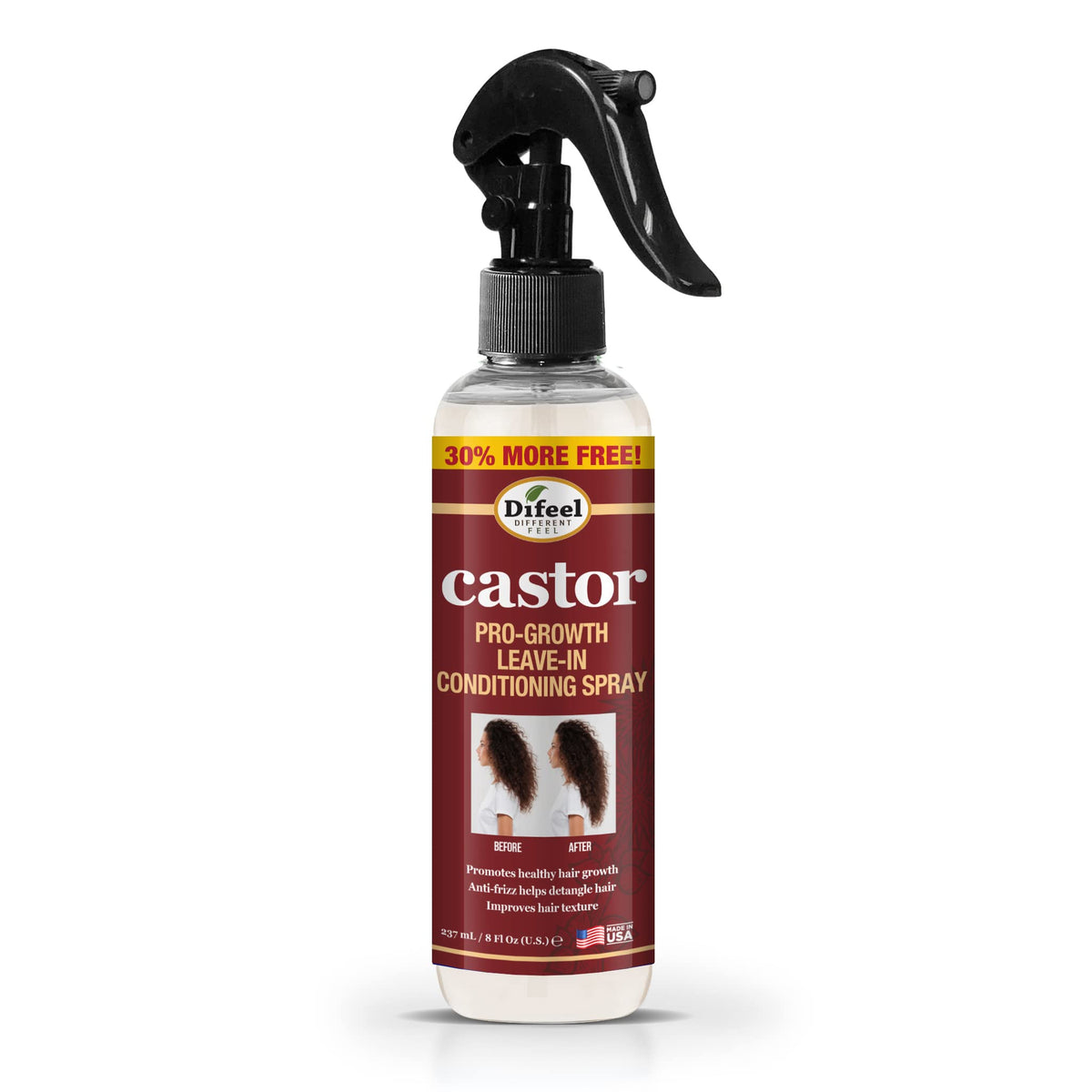 Difeel Castor Pro-Growth: botella frontal, hidratación suave para el cabello.