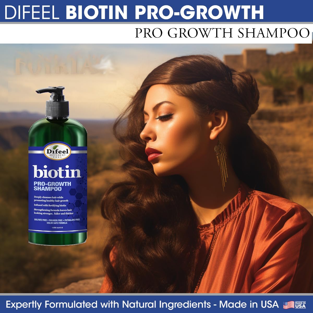 Difeel Champú Pro-Crecimiento con Biotina, limpieza suave que fortalece el cabello