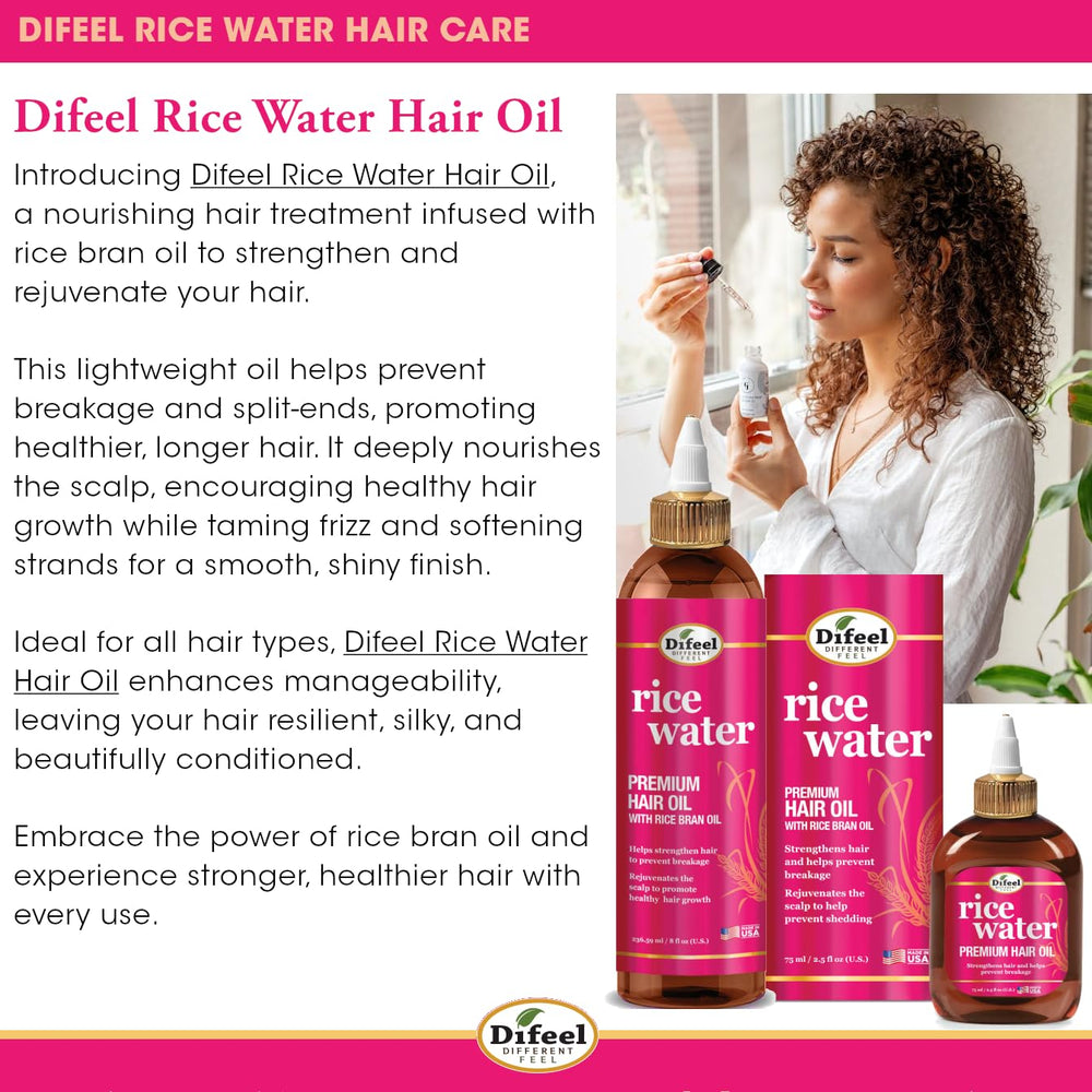 Pelo liso con Difeel Rice Water Oil, brillo y suavidad.