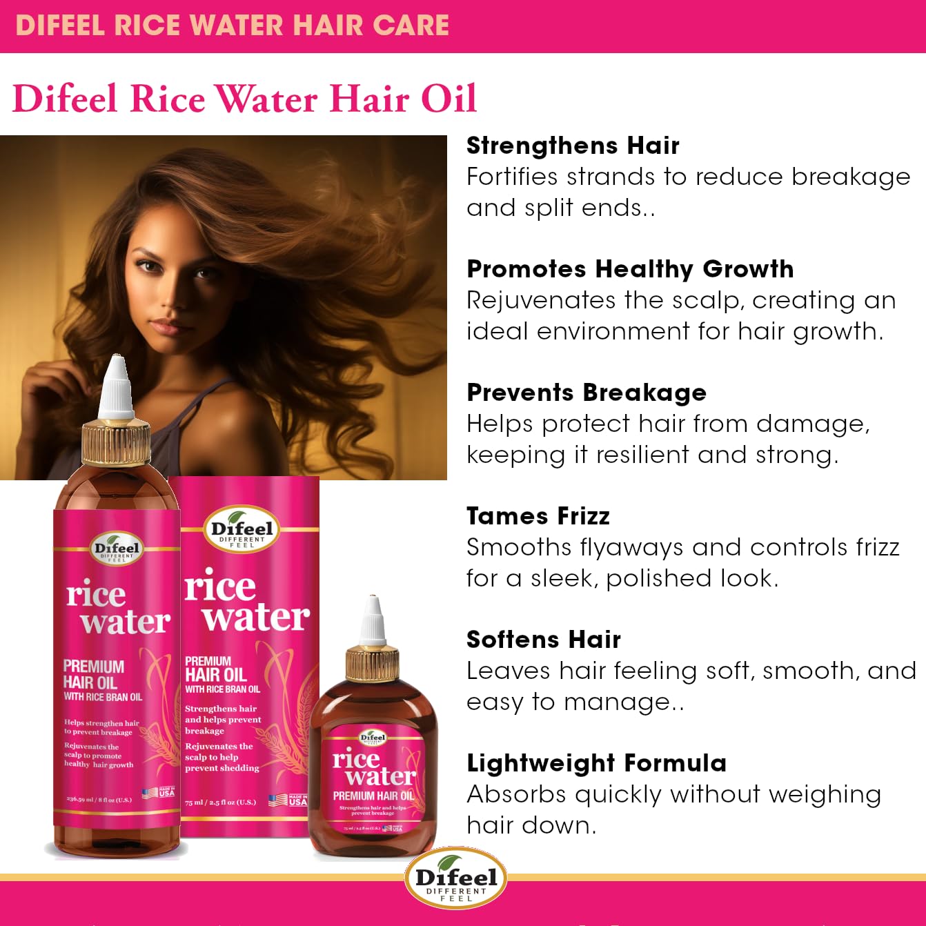Textura ligera de Difeel Rice Water Oil, hidratación sin pesadez.