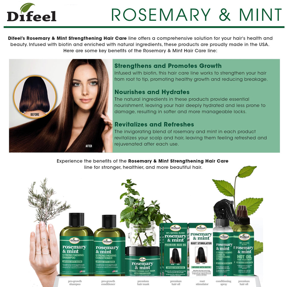 Difeel romero y menta, cabello-brillo y manejabilidad mejorados.