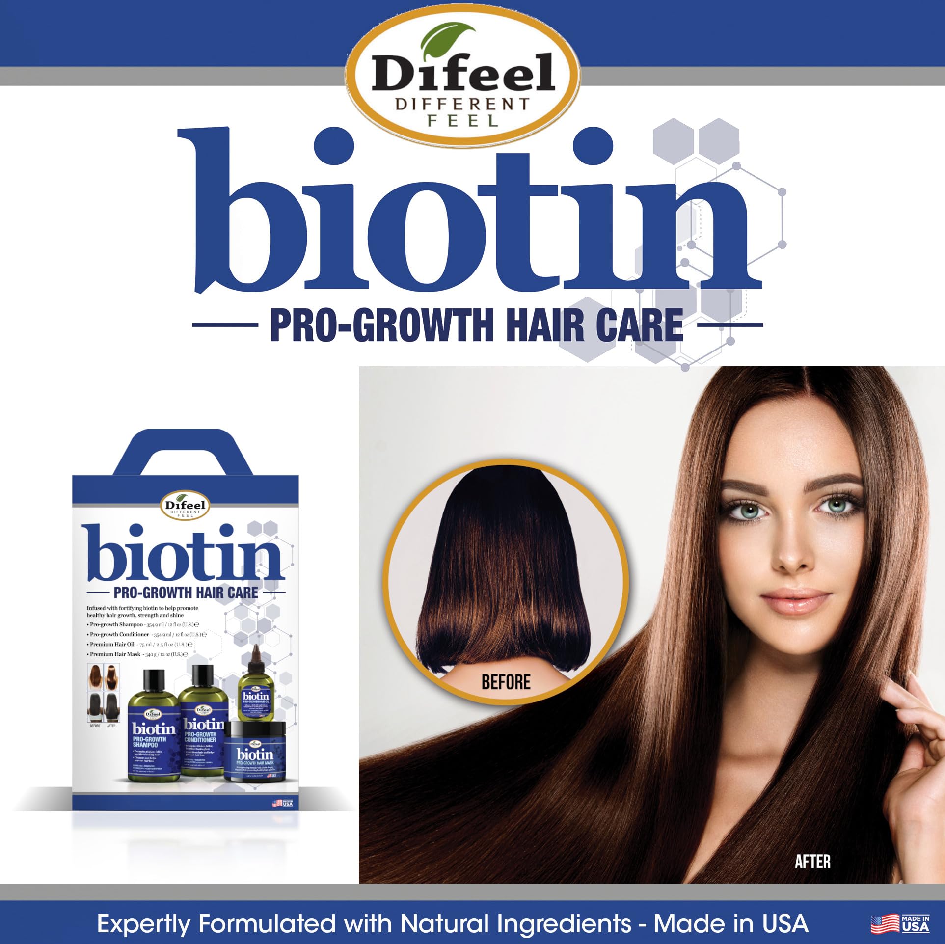 Difeel Biotin Pro-Growth, sensación de peinado más manejable.