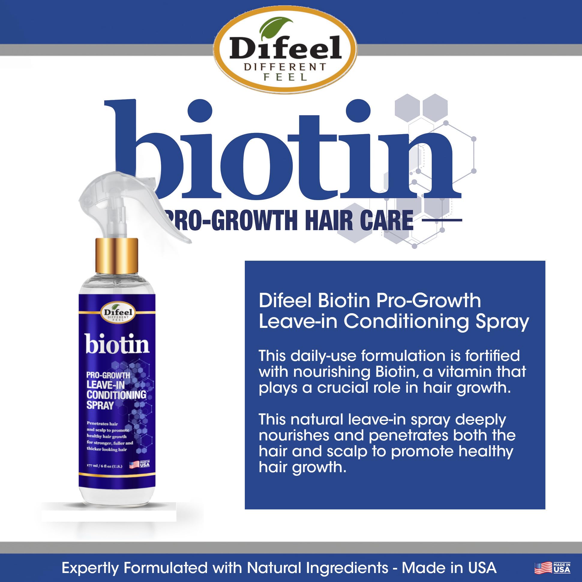 Difeel Biotin Pro-Growth, pelo más fuerte y brillante.