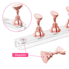 Difenni: base de cristal rosa dorado para presentar arte de uñas con seguridad