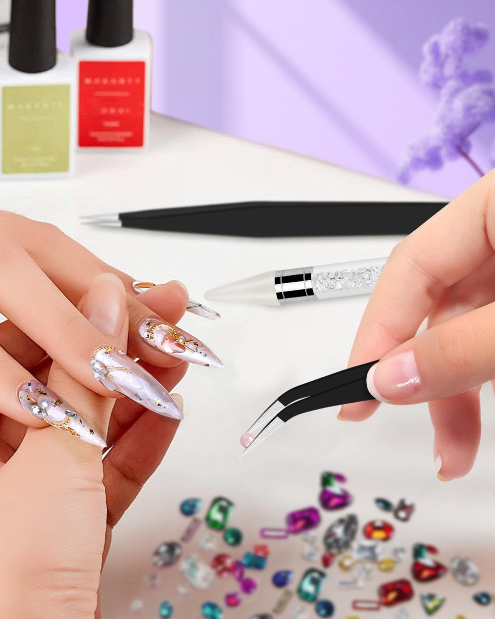 Kit de herramientas para uñas Difenni, ideal para decoraciones brillantes.