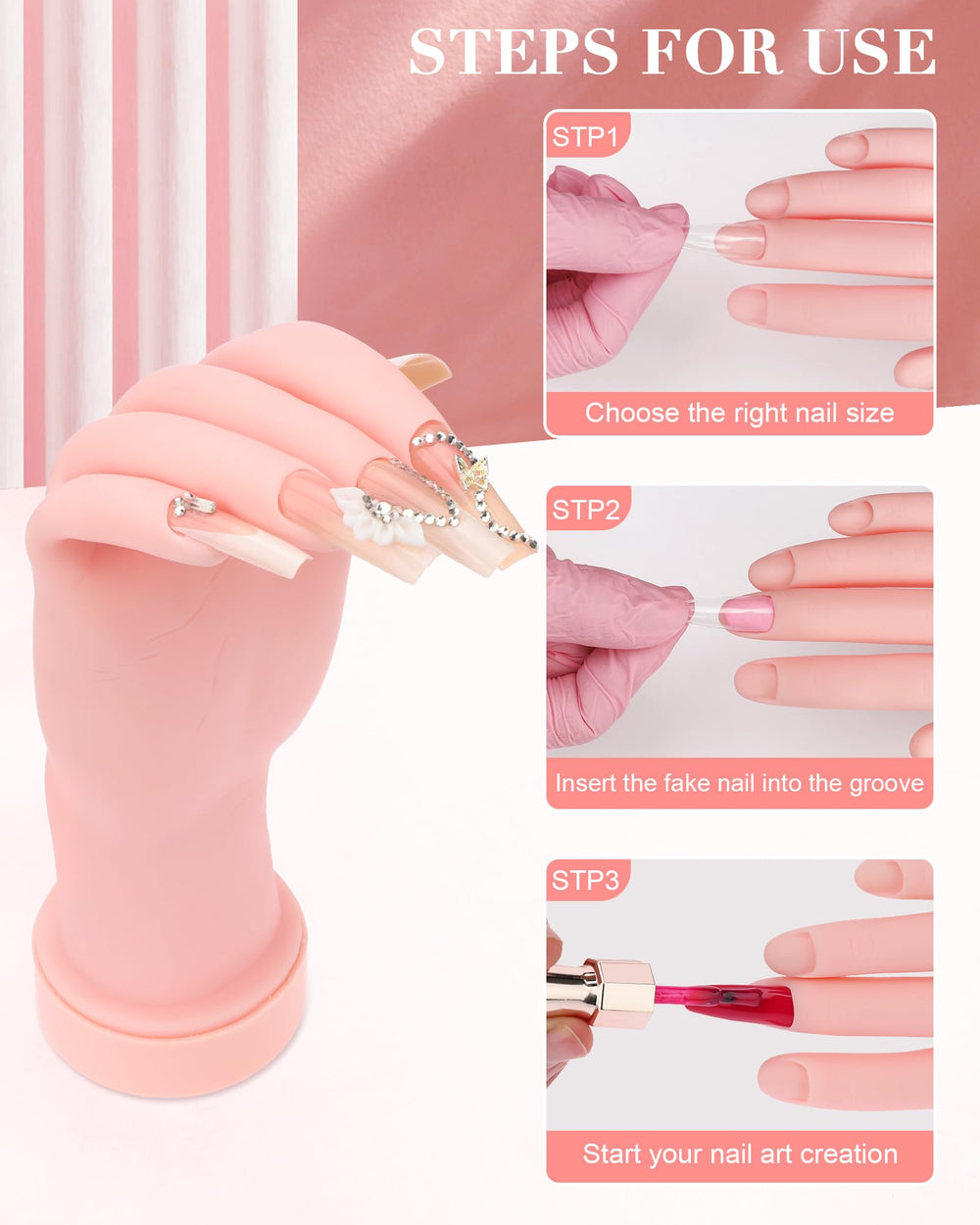 Difenni: inserción rápida de puntas para practicar diseño de uñas con mayor fijación.
