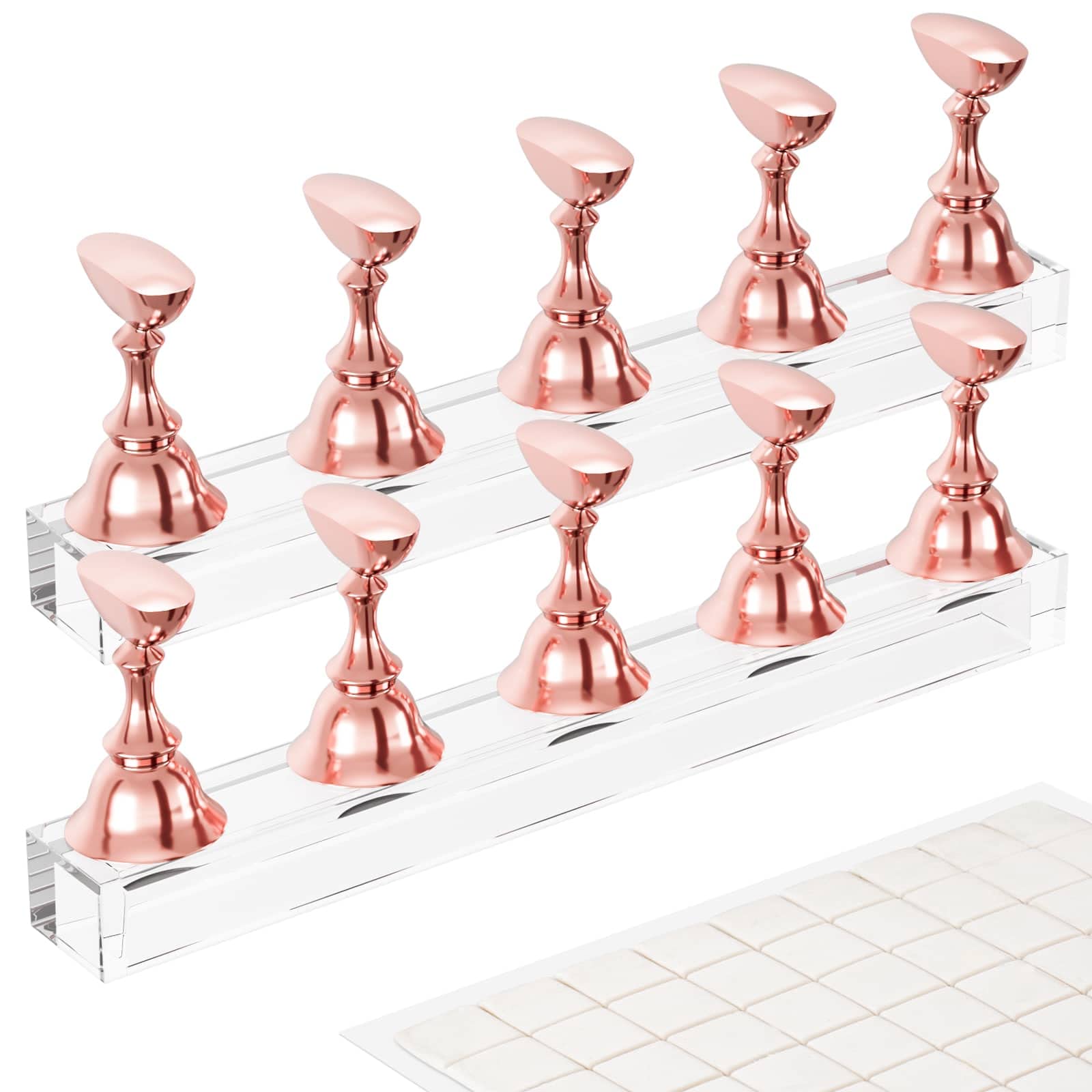 Difenni: soporte de uñas rosa dorado para exhibir diseños con estabilidad y estilo