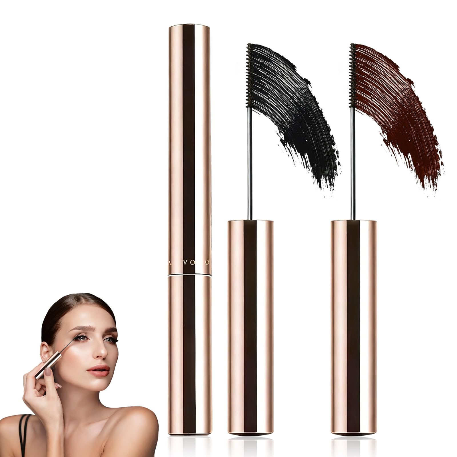 Diinou mascara con varita de metal, aplicación precisa para pestañas definidas.