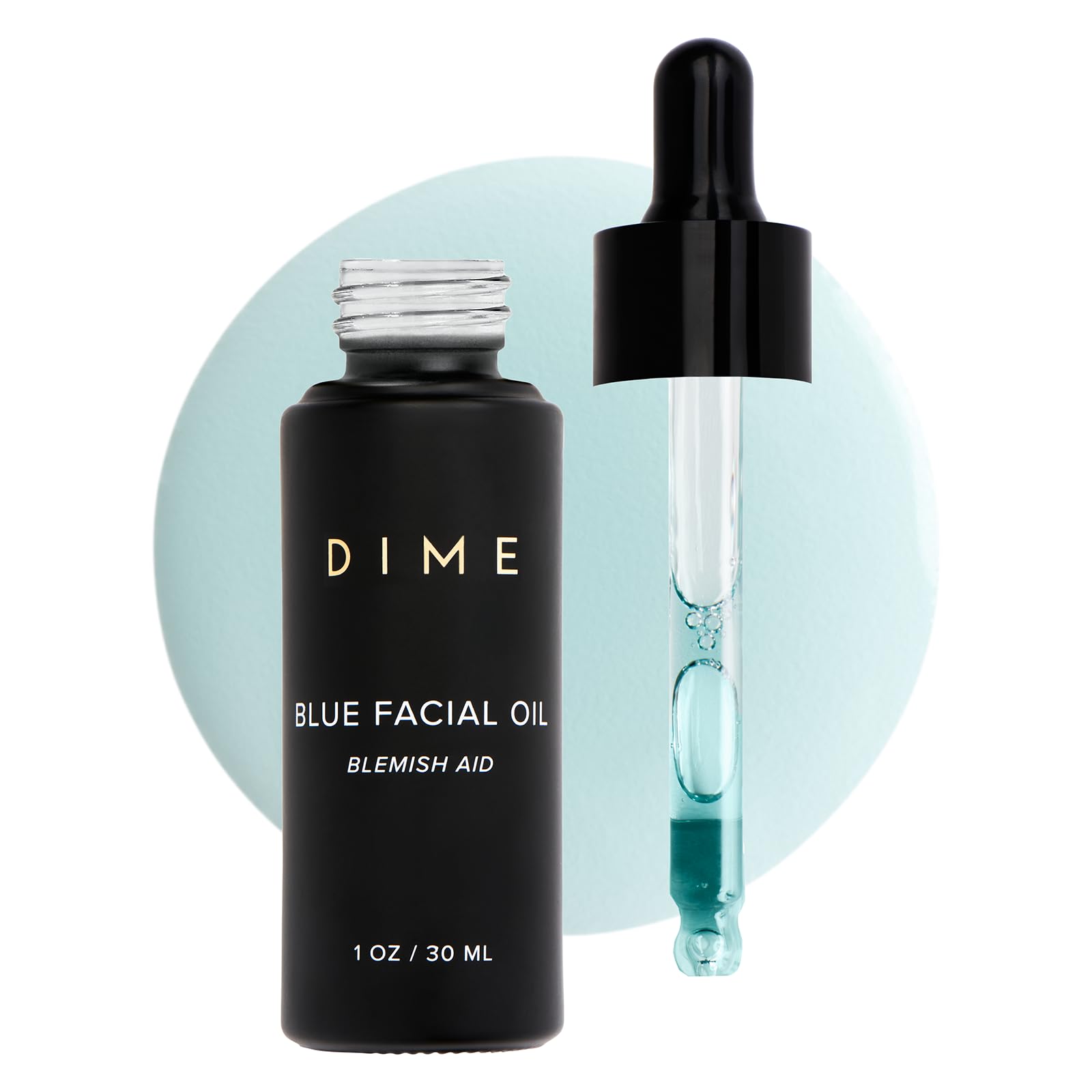 DIME Aceite facial azul: botella, hidrata y suaviza piel propensa a imperfecciones.