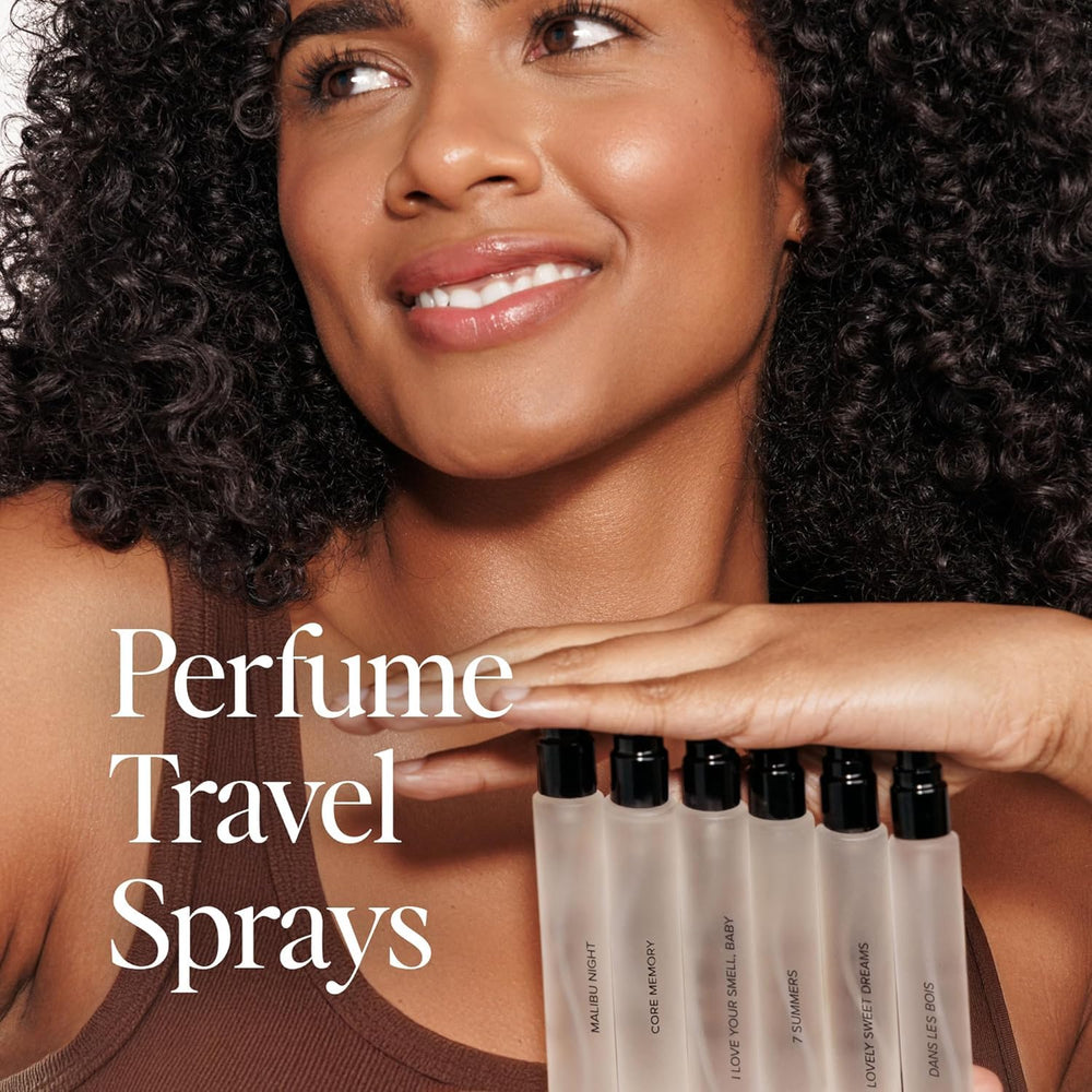 Lifestyle shot of DIME Core Memory perfume tucked in a purse for quick scent boosts