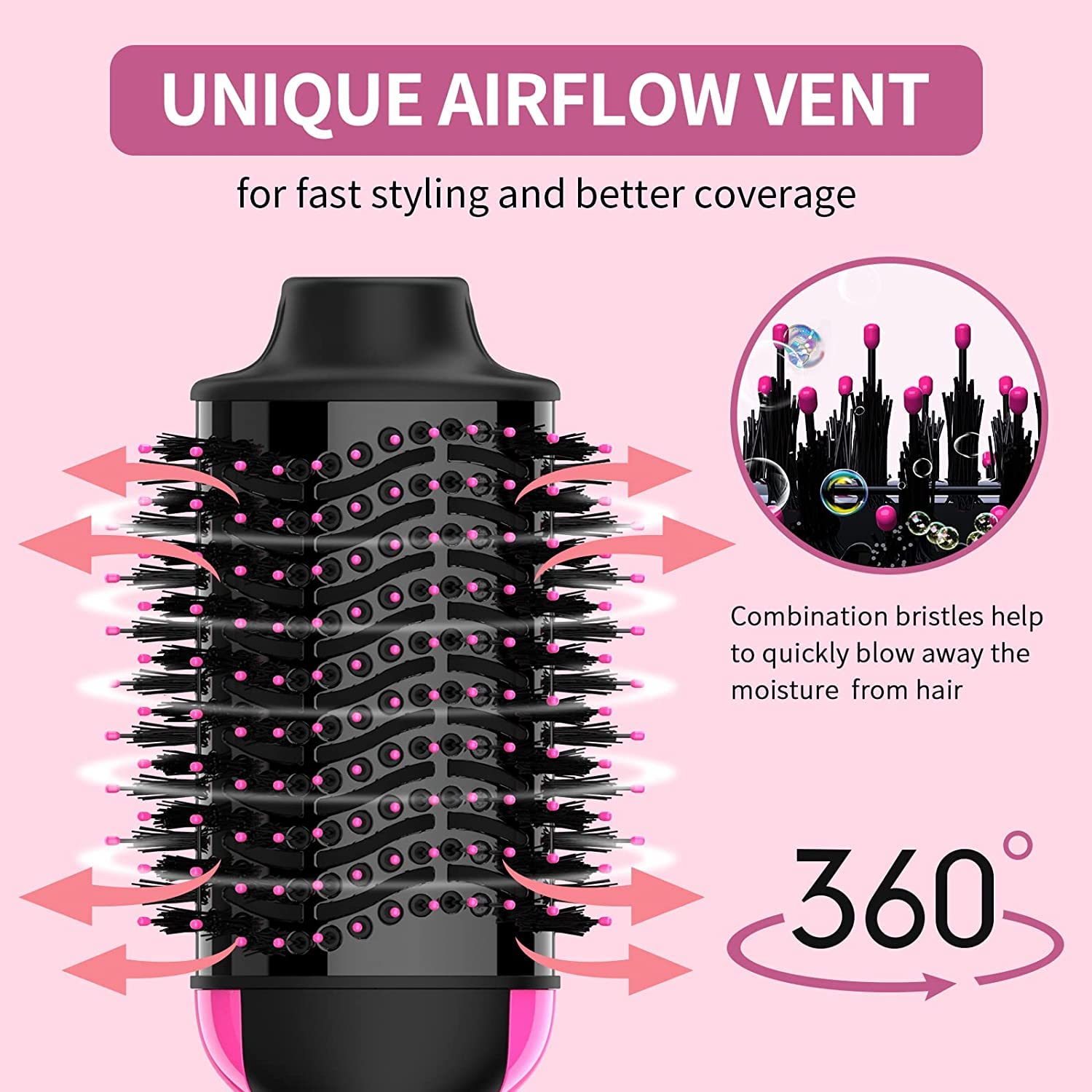 Dimecano hair dryer brush ionic technology reduces static for sleek looks