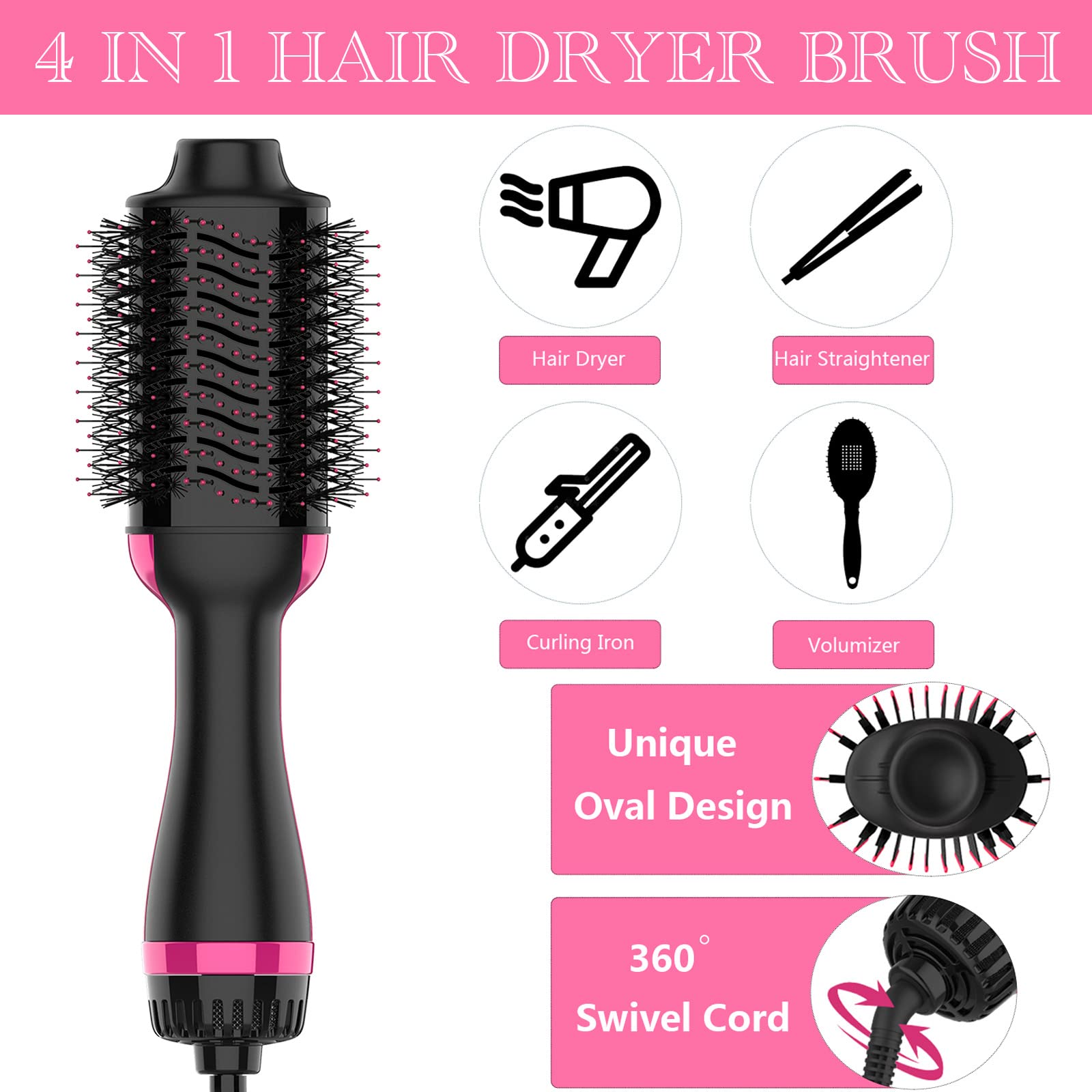 Dimecano hair dryer brush showing nylon pin bristles for detangling