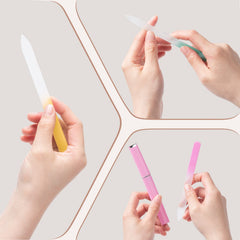 Lima de vidrio Diodiva cian, diseño compacto para viajar y cuidar uñas.